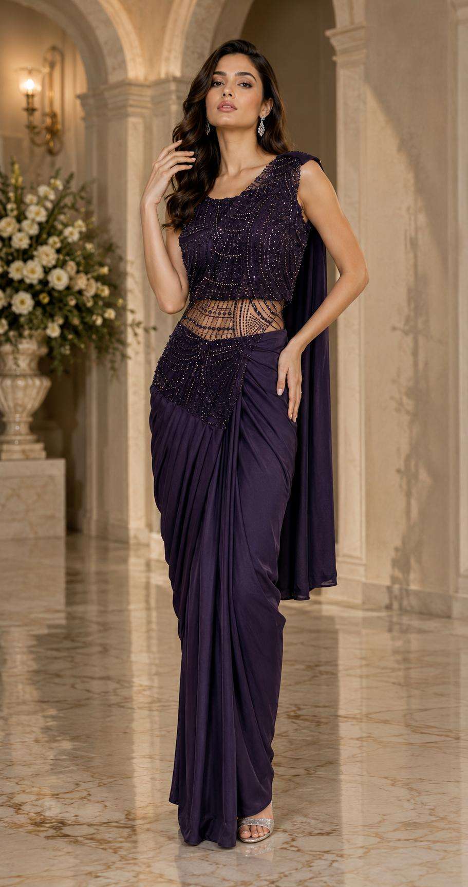 Amoha 102426 Colors Party Wear Drape Saree Collection Exporters