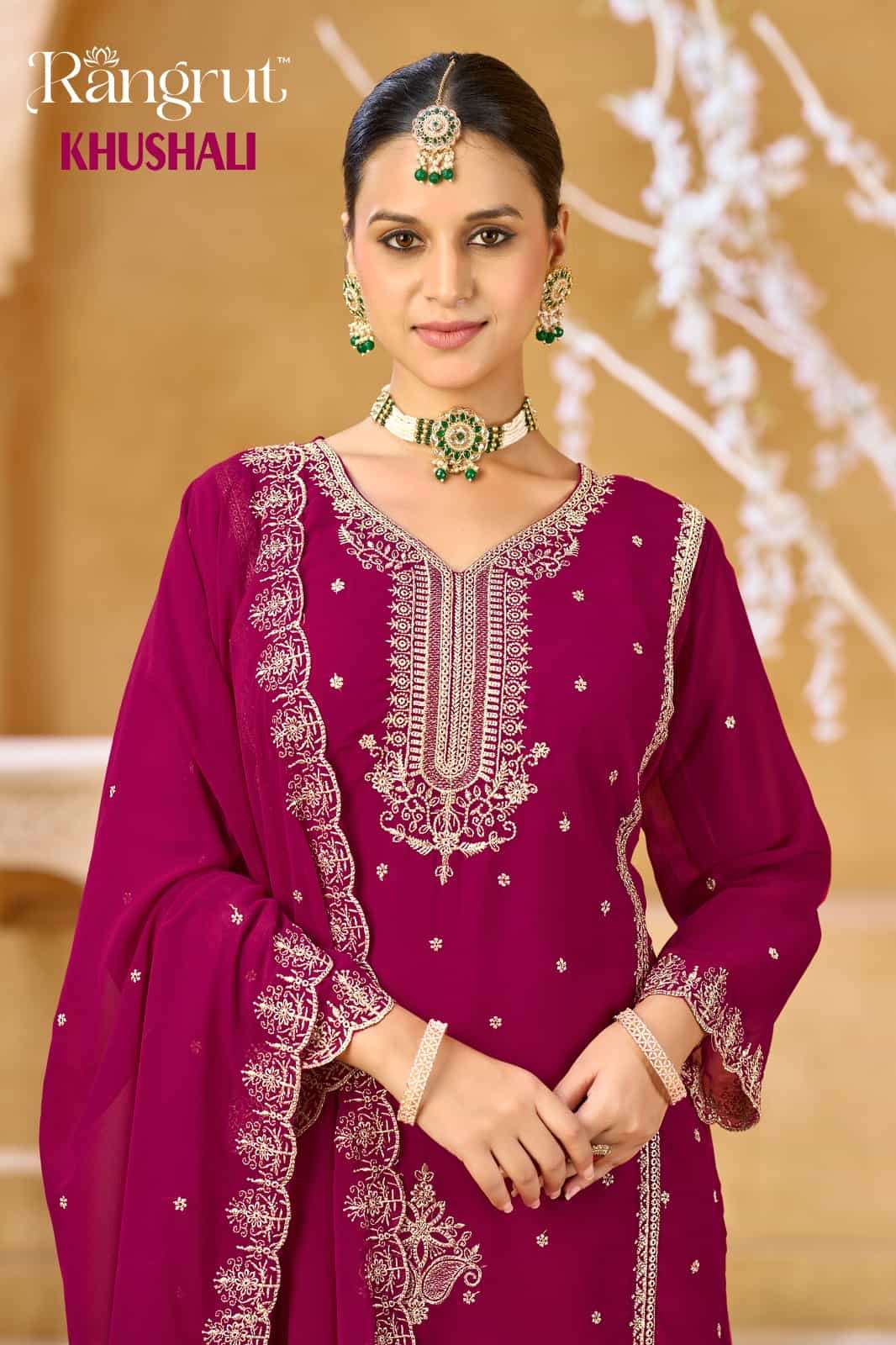 Rangrut Khushali Designer Palazzo 3 Piece Suit Catalog Wholesalers