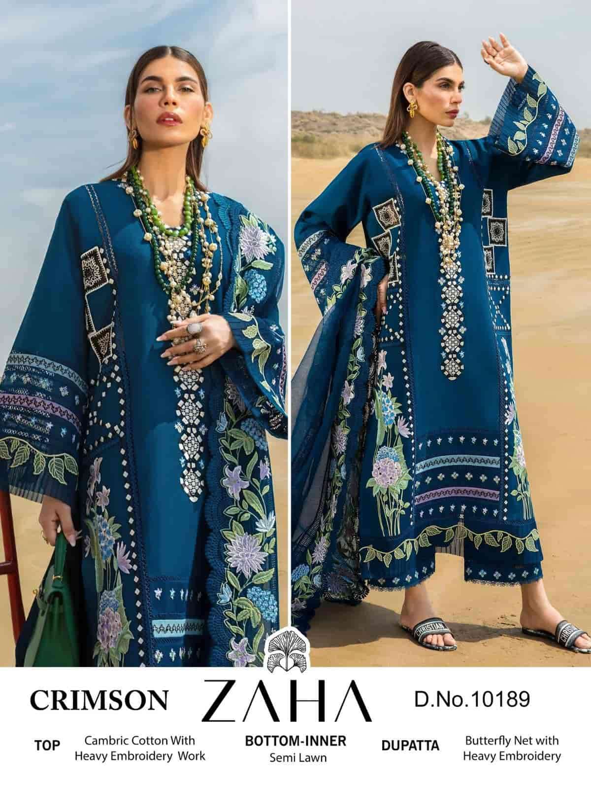 Zaha Crimson Latest Style Cotton Pakistani Suit Catalog Wholesaler