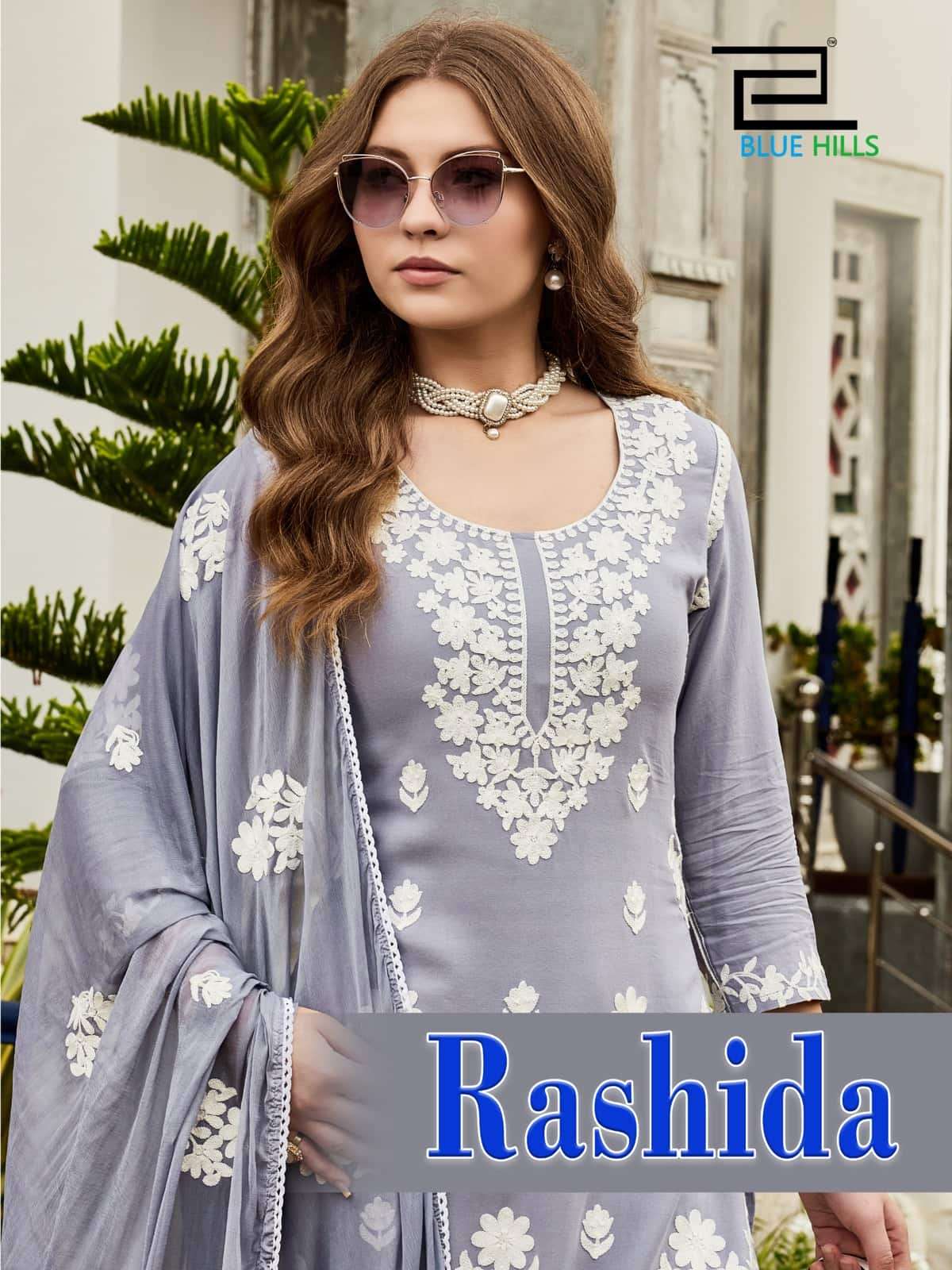 Blue Hills Rashida Rayon 3 Piece Palazzo Suit Catalog Exporters
