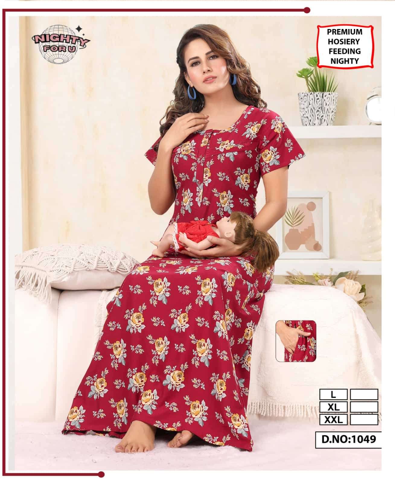 Nighty For U D 1049 Hosiery Fabric Long Nighty Ladies Collection