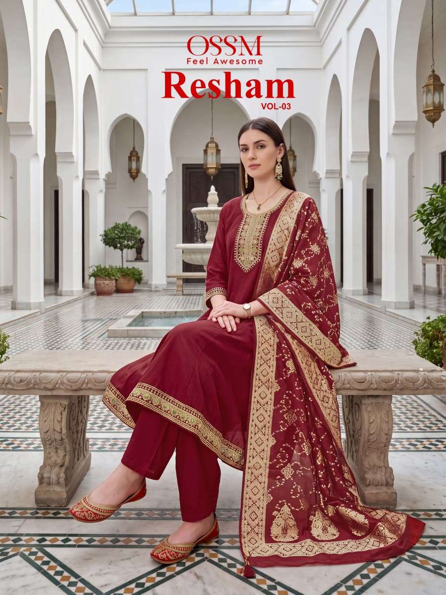 Ossm Resham Vol 3 Fancy Anarkali Style 3 Pec Suit Catalog Suppliers