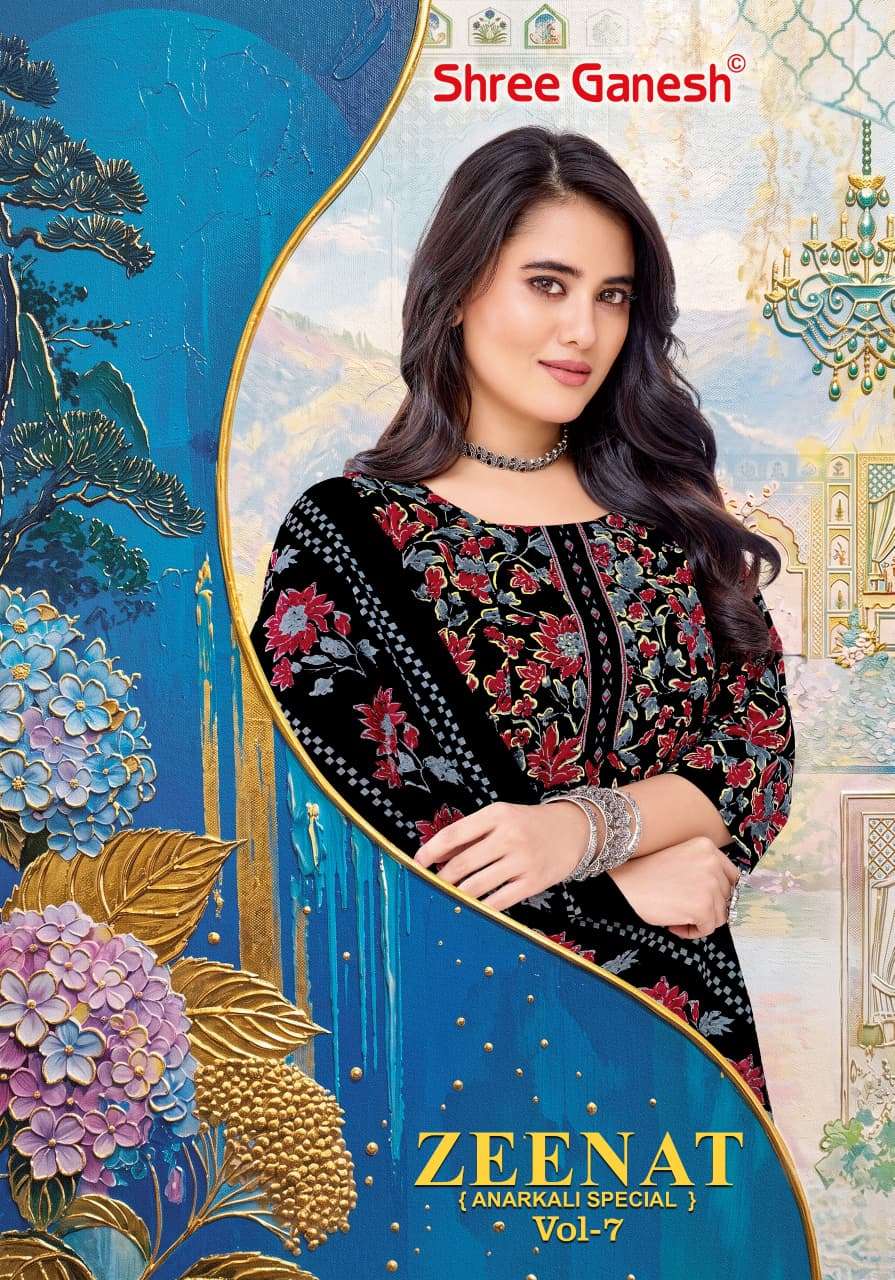Shree Ganesh Zeenat Vol 7 Frock Style Top Bottom Dupatta Set Catalog Designs