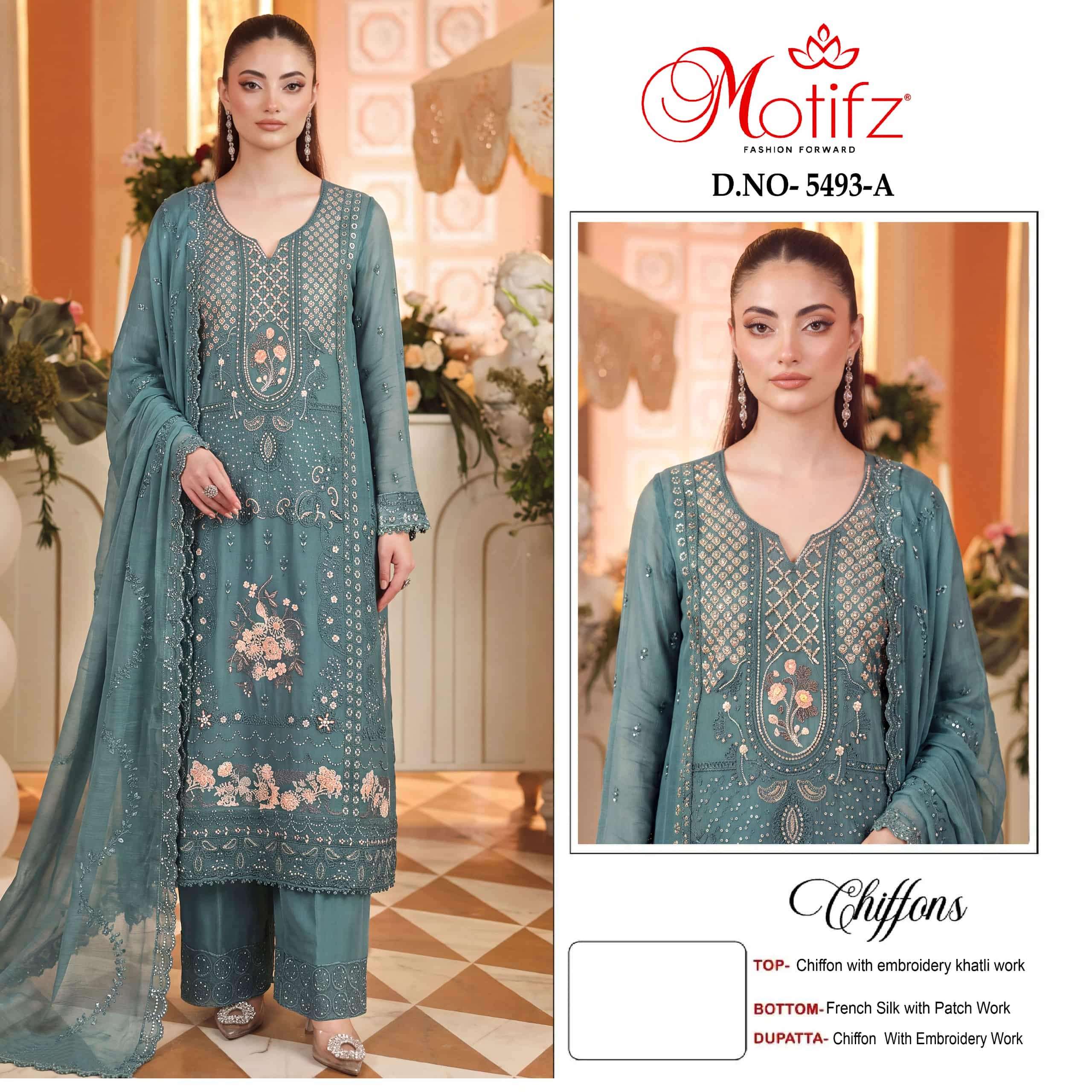 Motifz D 5493 Abcd Designer Work Pakistani Salwar Suit Collection