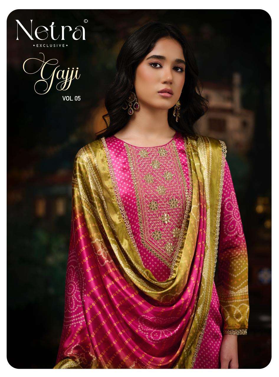 Netra Gajji Vol 5 Pure Gajji Silk Ladies Dress Wholesalers