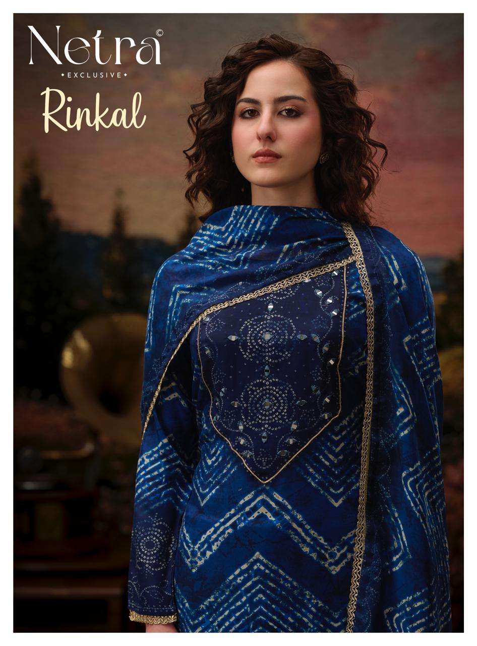 Netra Rinkal Fancy Work Muslin Salwar Kameez Catalog Dealers