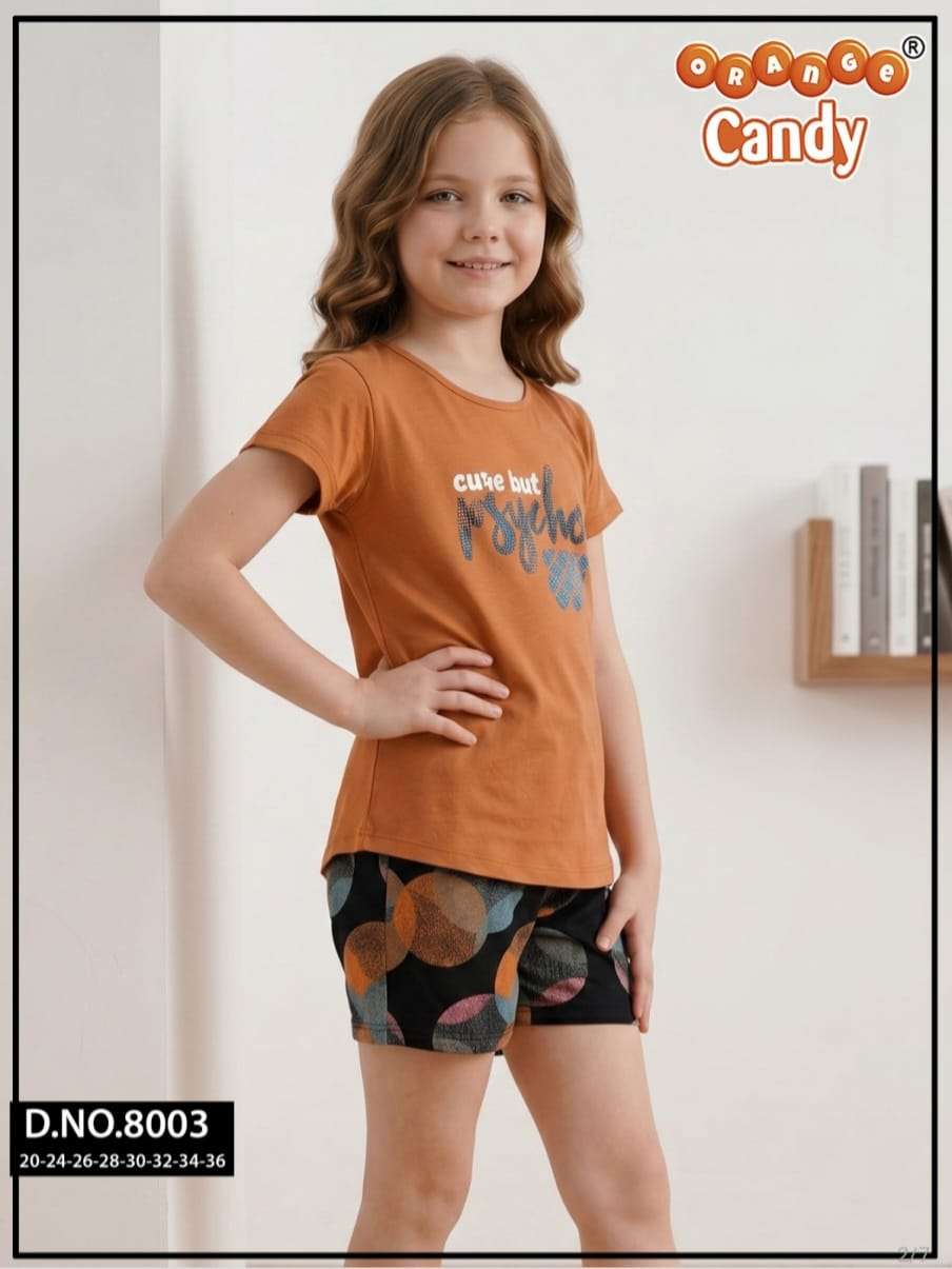 Premium Night Suit D 8003 Girls Printed Short Set Night Wear Collection