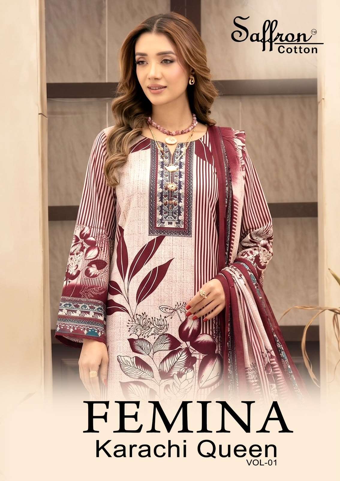 Saffron Cotton Femina Karachi Queen Vol 1 Printed Karachi Cotton Dress Exporters