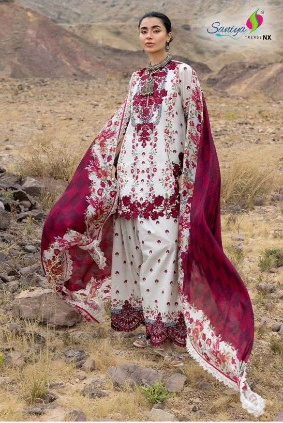 Saniya Trendz 7221 Heavy Embroidered Pakistani Cotton Dress Latest Designs