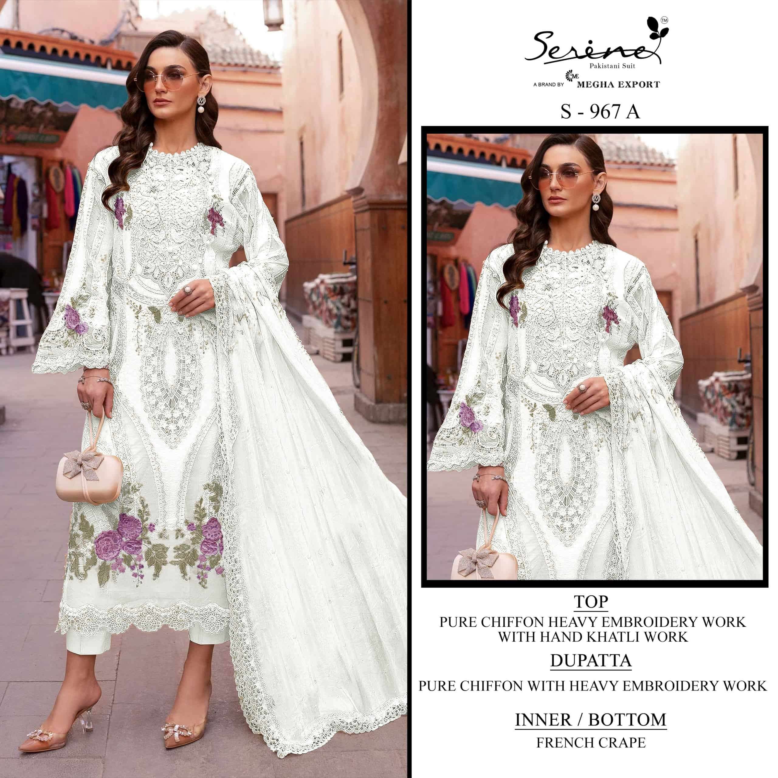 Serine S 967 Abcd Pure Chiffon Heavy Embroidered Pakistani Dress Suppliers