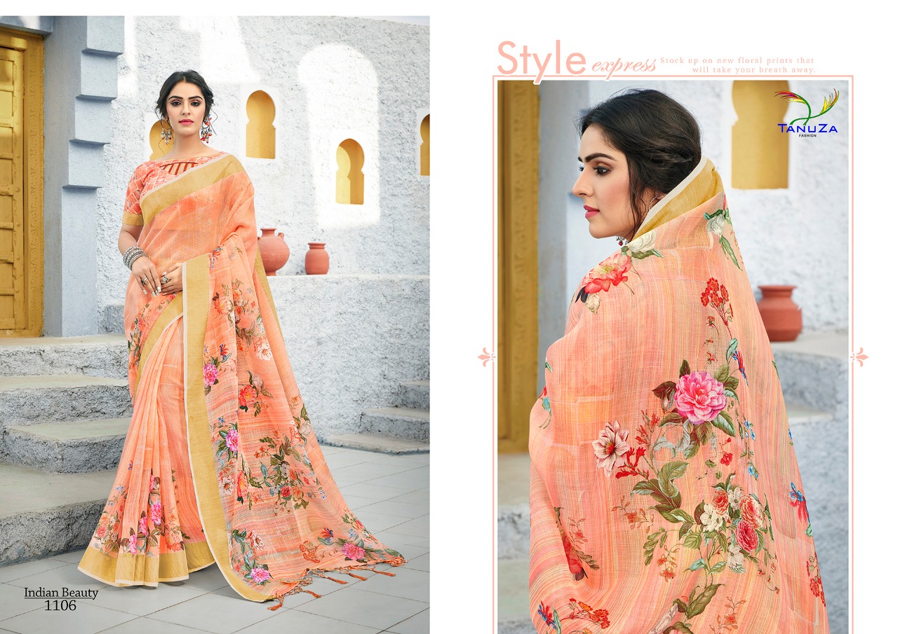 Digital Printed pure Linen saree – VIKA Boutique