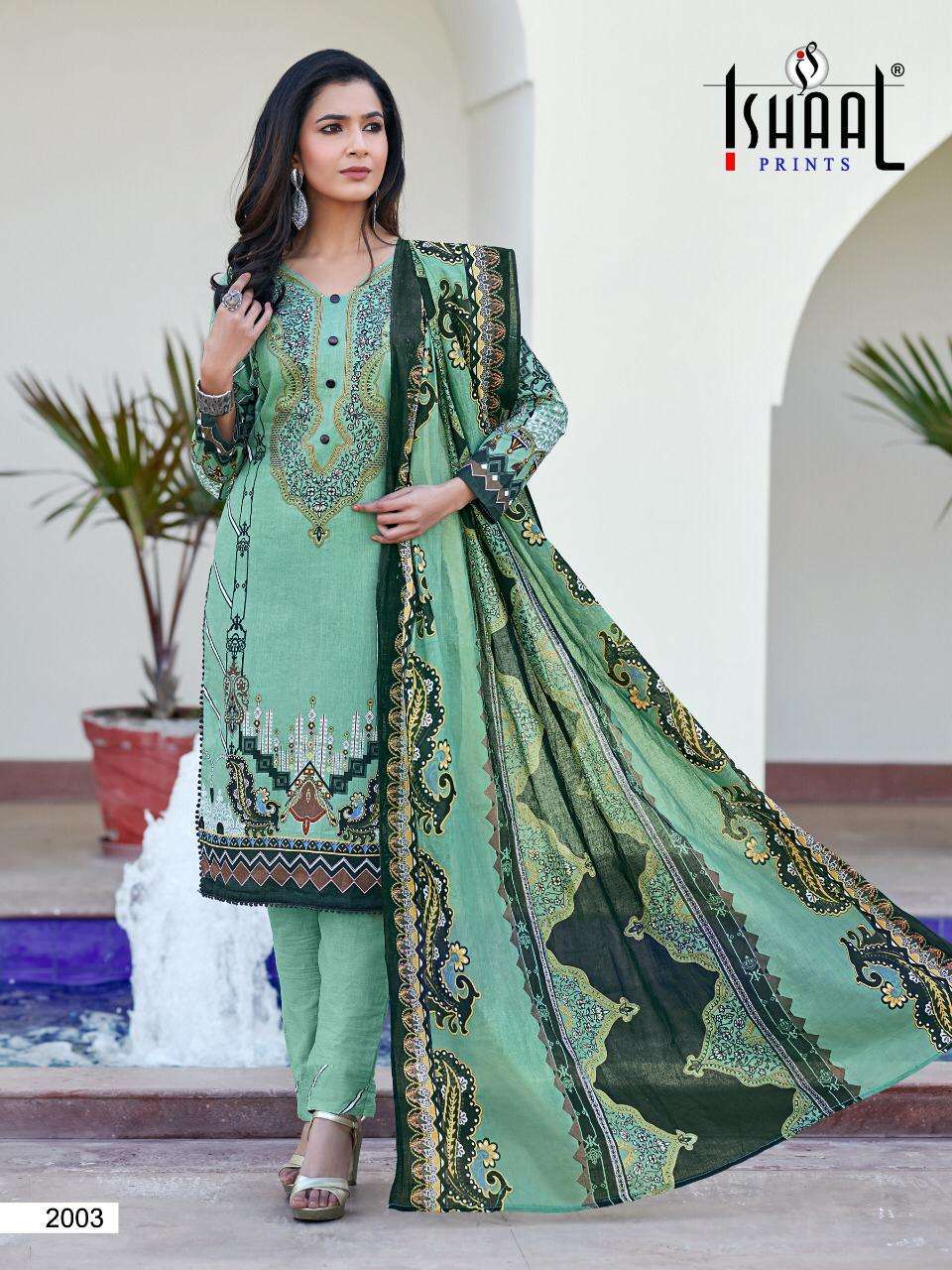 Unstitched Cotton Green Pakistani Karachi Suits Dress Material with Du –  Stilento