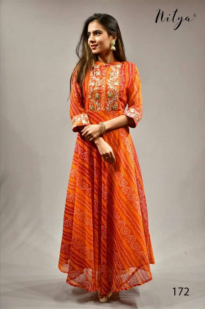 nitya 172 designer bandhani print georgette kurti gown catalog wholesaler 0 2021 08 27 12 42 49