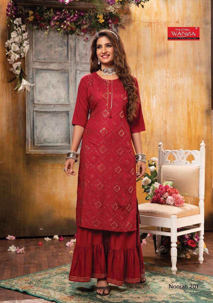 Buy Generic Female Embroidery Kurti Sharara Set, Red Kurti White Lacework  Sharara Palazzo, M L XL XXL, Online In India At Discounted Prices