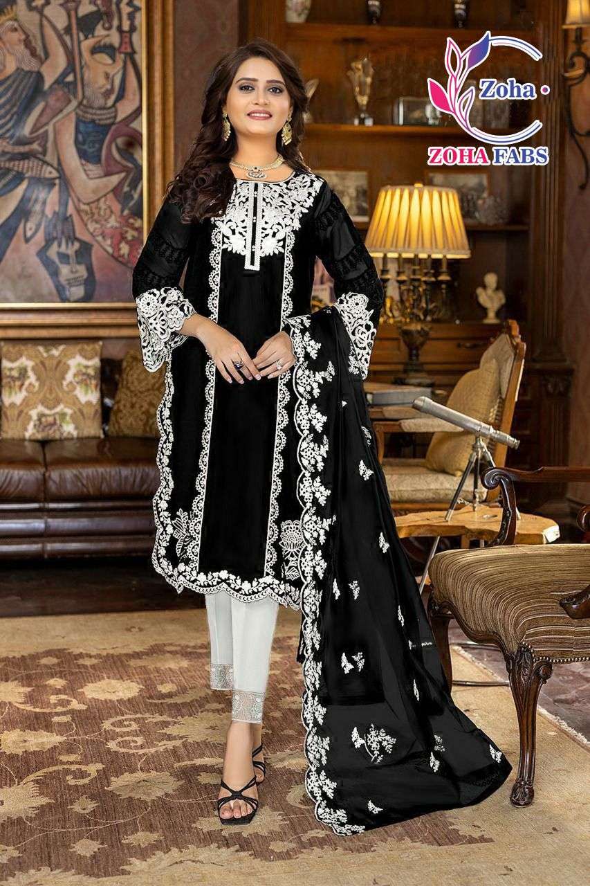 Fancy Faux Georgette Embroidered Pakistani Suit White And Pink Color DN 119
