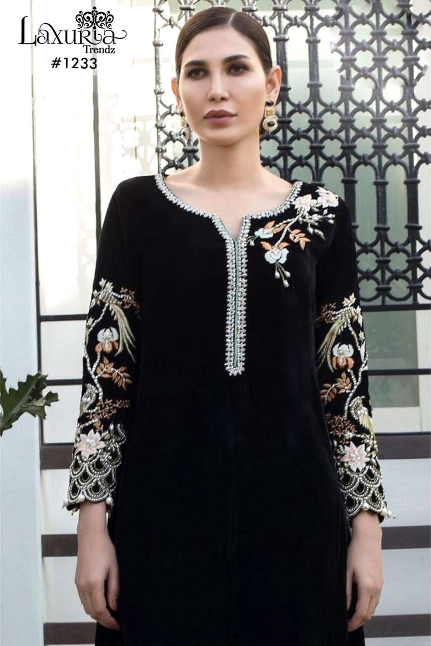 Luxuria 1233 Stylish Velvet Pakistani Top Bottom Set Dealer