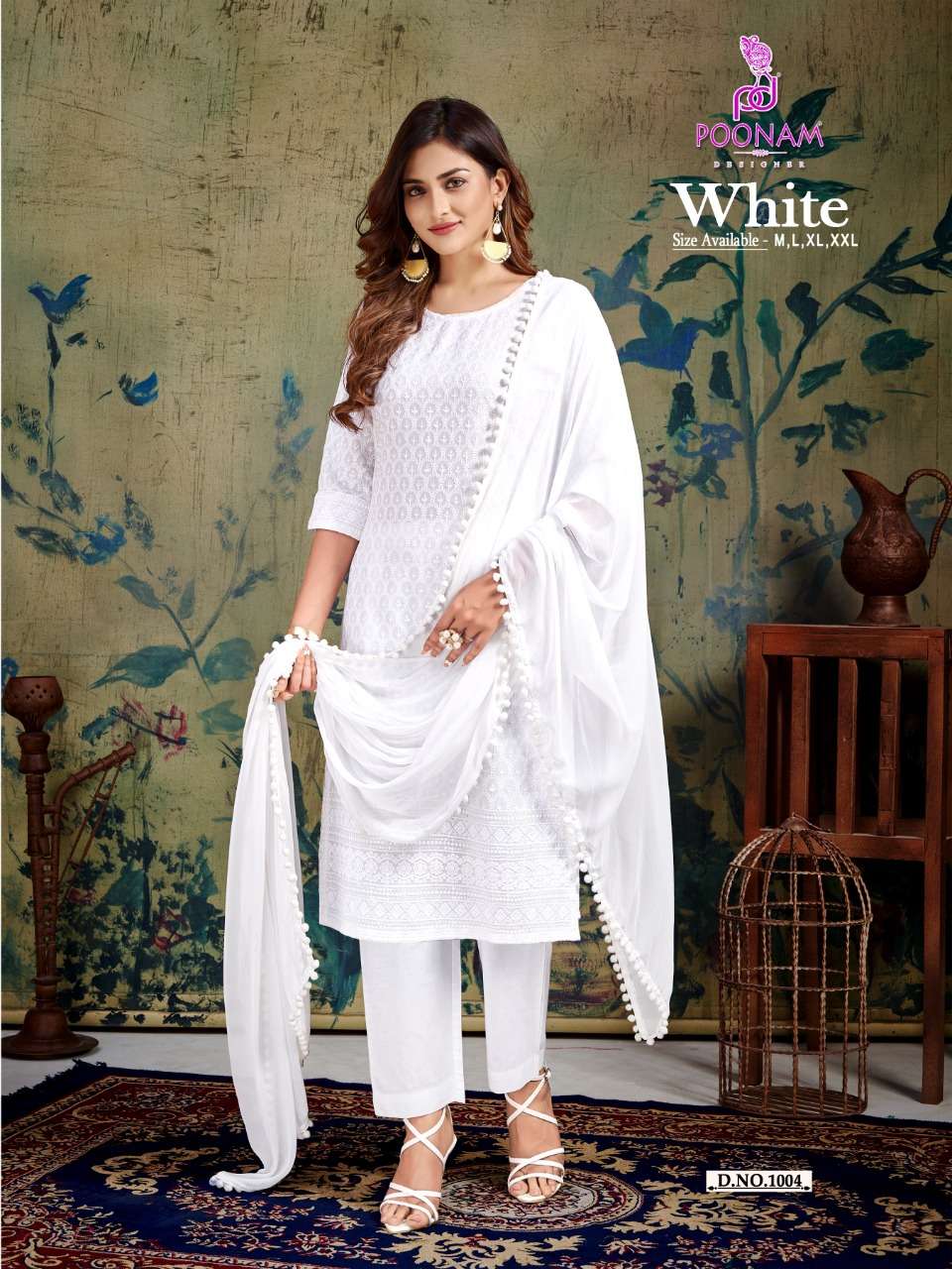 White Muslin Designer Top Pant and Dupatta Set With Colorful Embroidery |  Tops designs, Kurtis with pants, Party wear