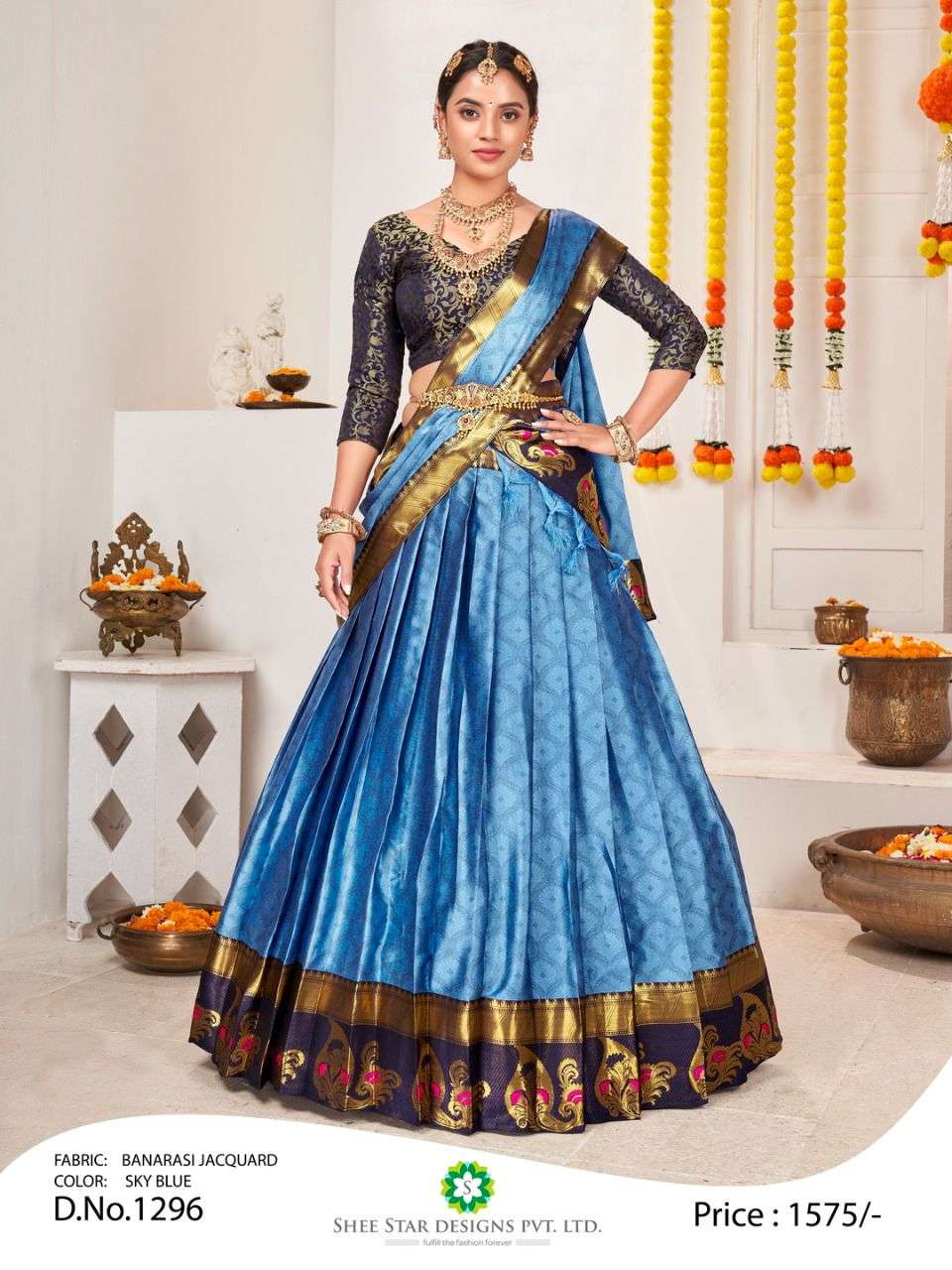 Intricate Navy Blue Colored Party Wear Printed Banarasi Silk Lehenga Choli-nlmtdanang.com.vn