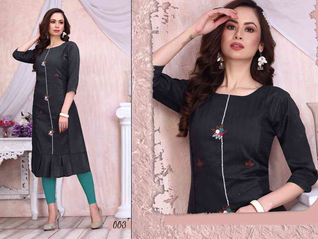 NAVY BLUE COLOUR AARI WORK EMBROIDERED KURTI WITH NEW DESIGNER