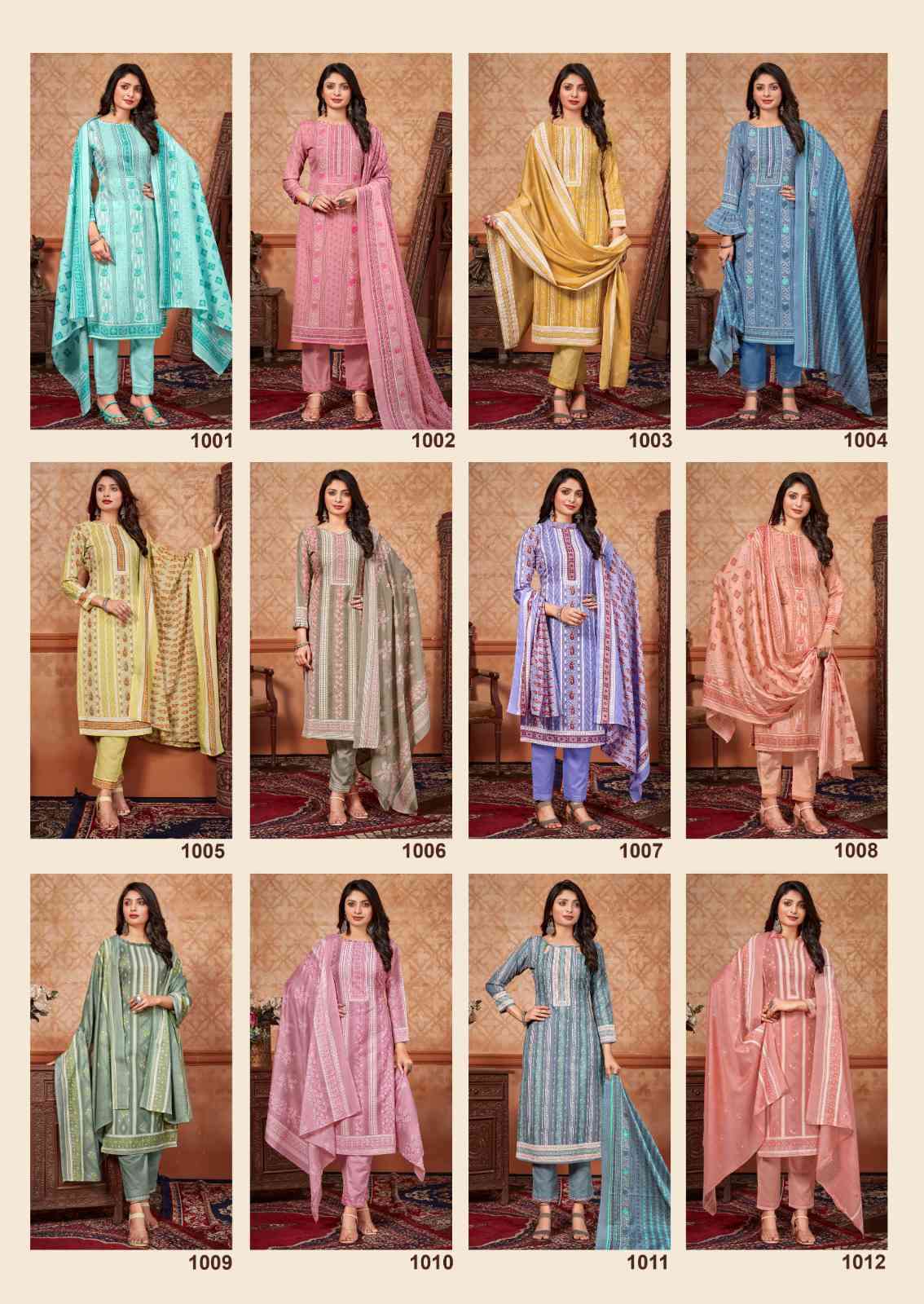 Skt Suit Sanah Fancy Print Cotton Unstitch Dress Catalog Wholesaler