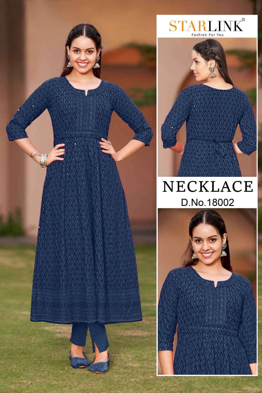 Starlink Necklace Pure Shiffli Work Flair Kurti Gown Catalog Exporter