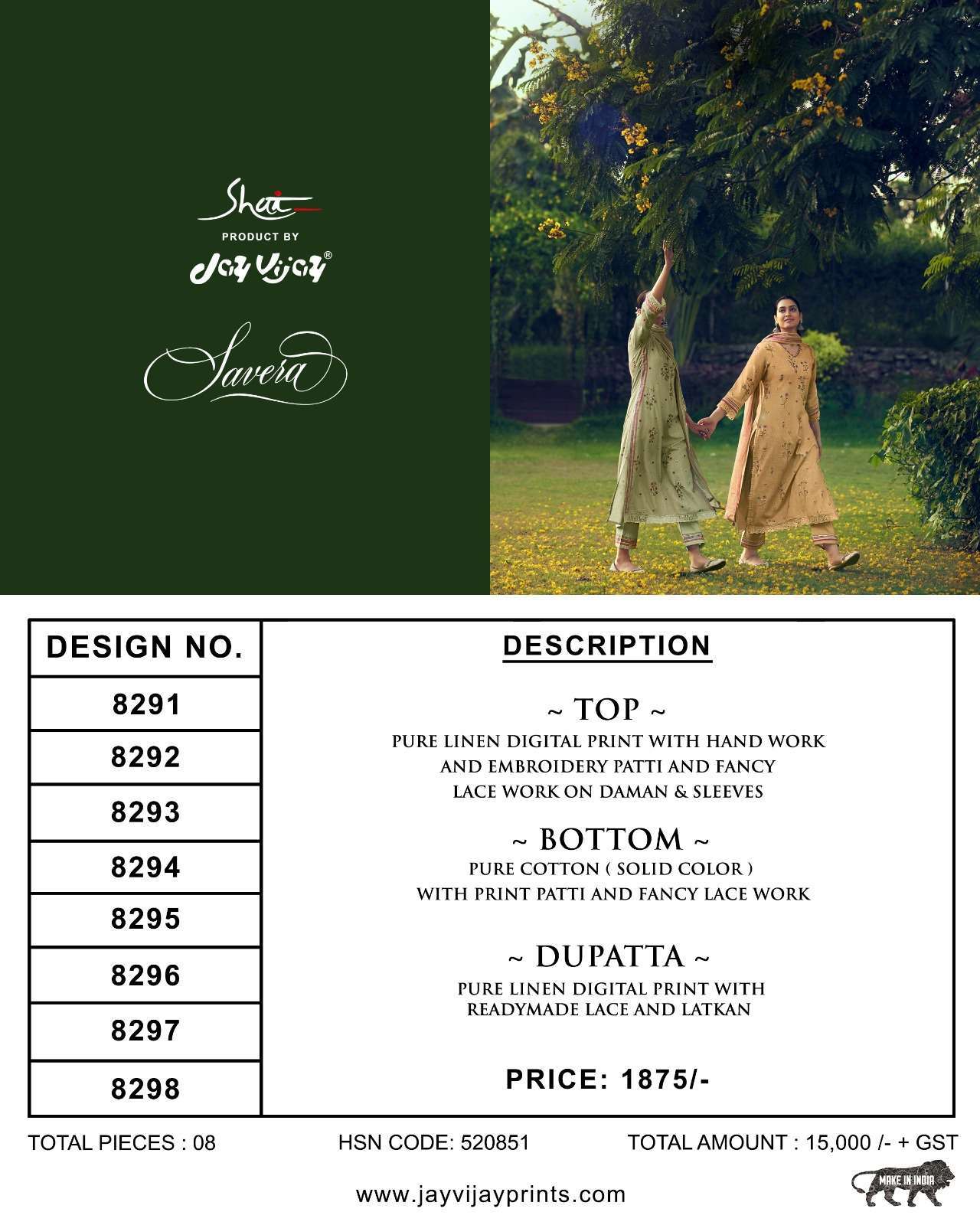 Jay Vijay Shai Savera Exclusive Digital Style Pure Linen Suit Catalog