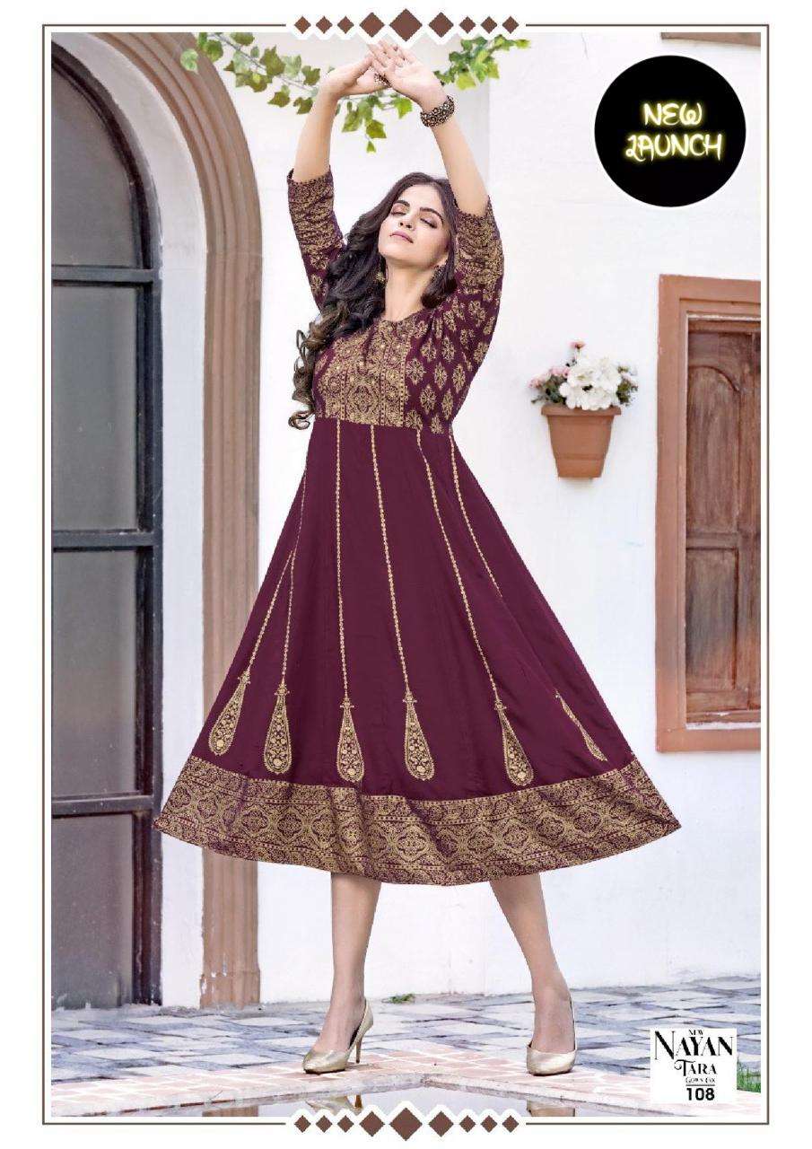 LADIES FLAVOUR LOVELY RAYONT PRINTED LONG GOWN STYLE KURTI WHOLESALE RATE -  Reewaz International | Wholesaler & Exporter of indian ethnic wear catalogs.
