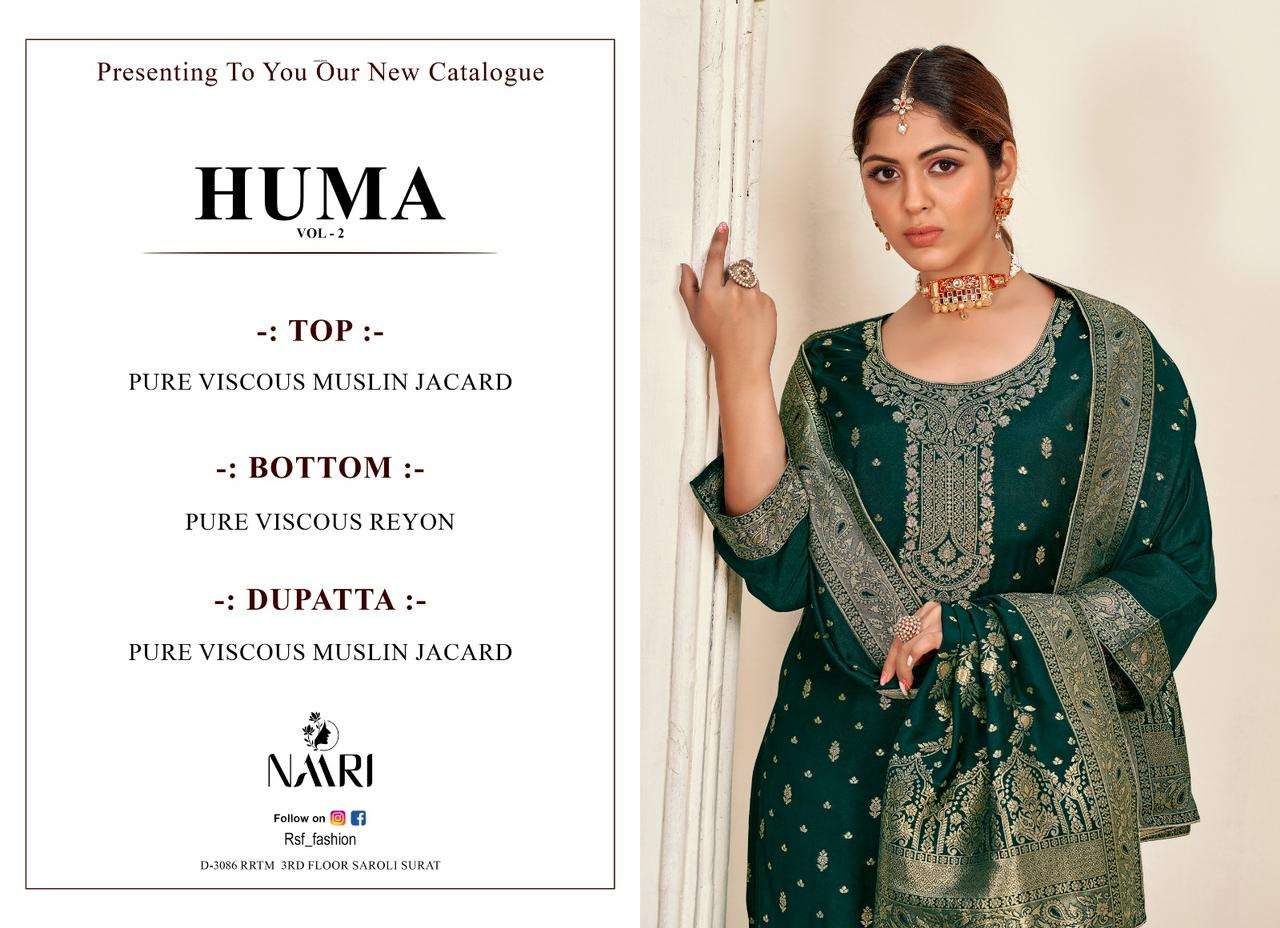 Naari Huma Vol 2 Exclusive Muslin Jacquard Ladies Suit Catalog Dealer