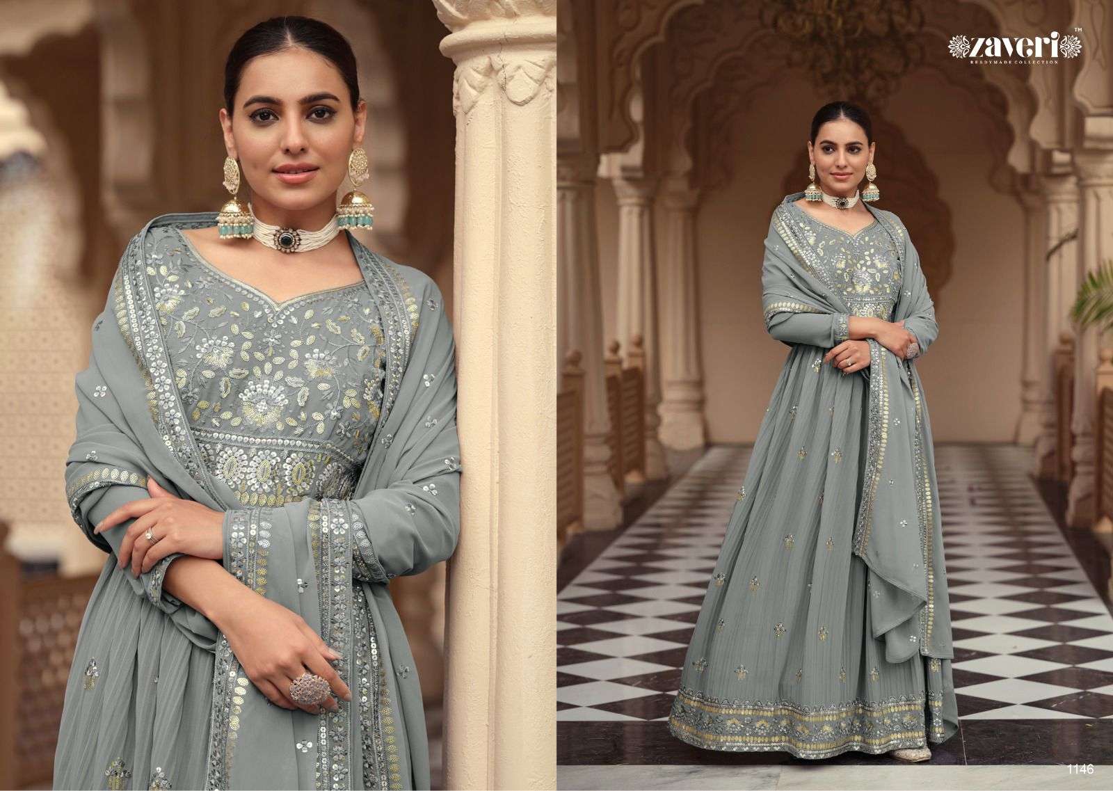 WEDDING COLLECTION HEAVY FAUX GEORGETTE WITH EMBROIDERY 5 MM SEQUENCE WORK  LONG GOWN + DUPATTA LIGHT GREEN – Ethnicgarment
