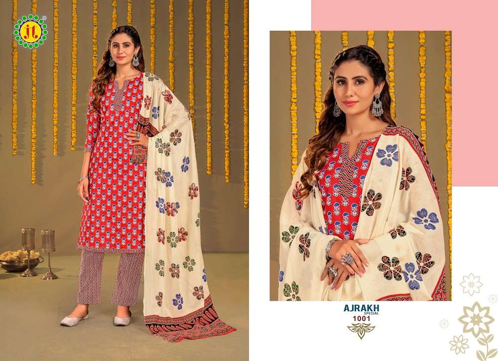 Intricate Cosmic Pattern Ajrakh Print Dress Material in shades of Blue, Red  and Black – ArtiShaan