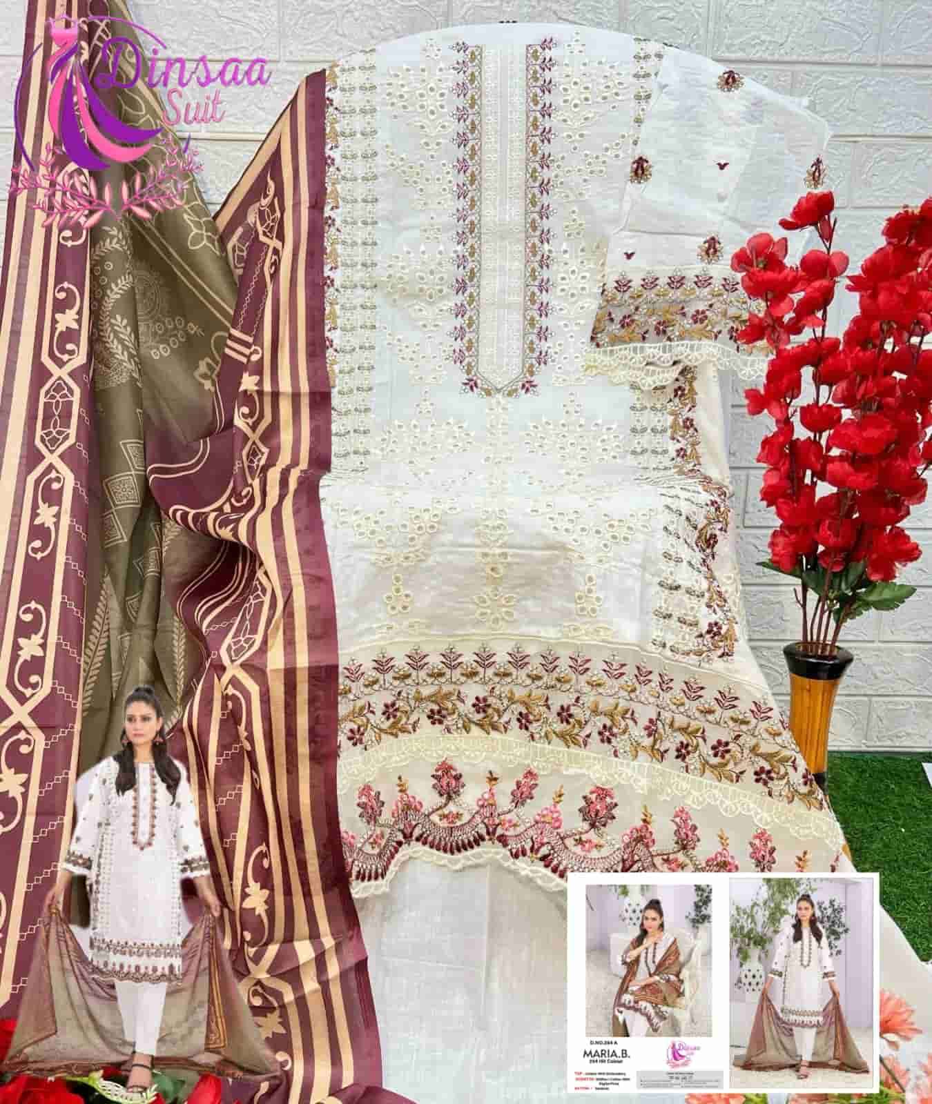 Dinsaa Maria B 254 Hit Colors Pakistani Cotton Embroidered Suit Wholesalers