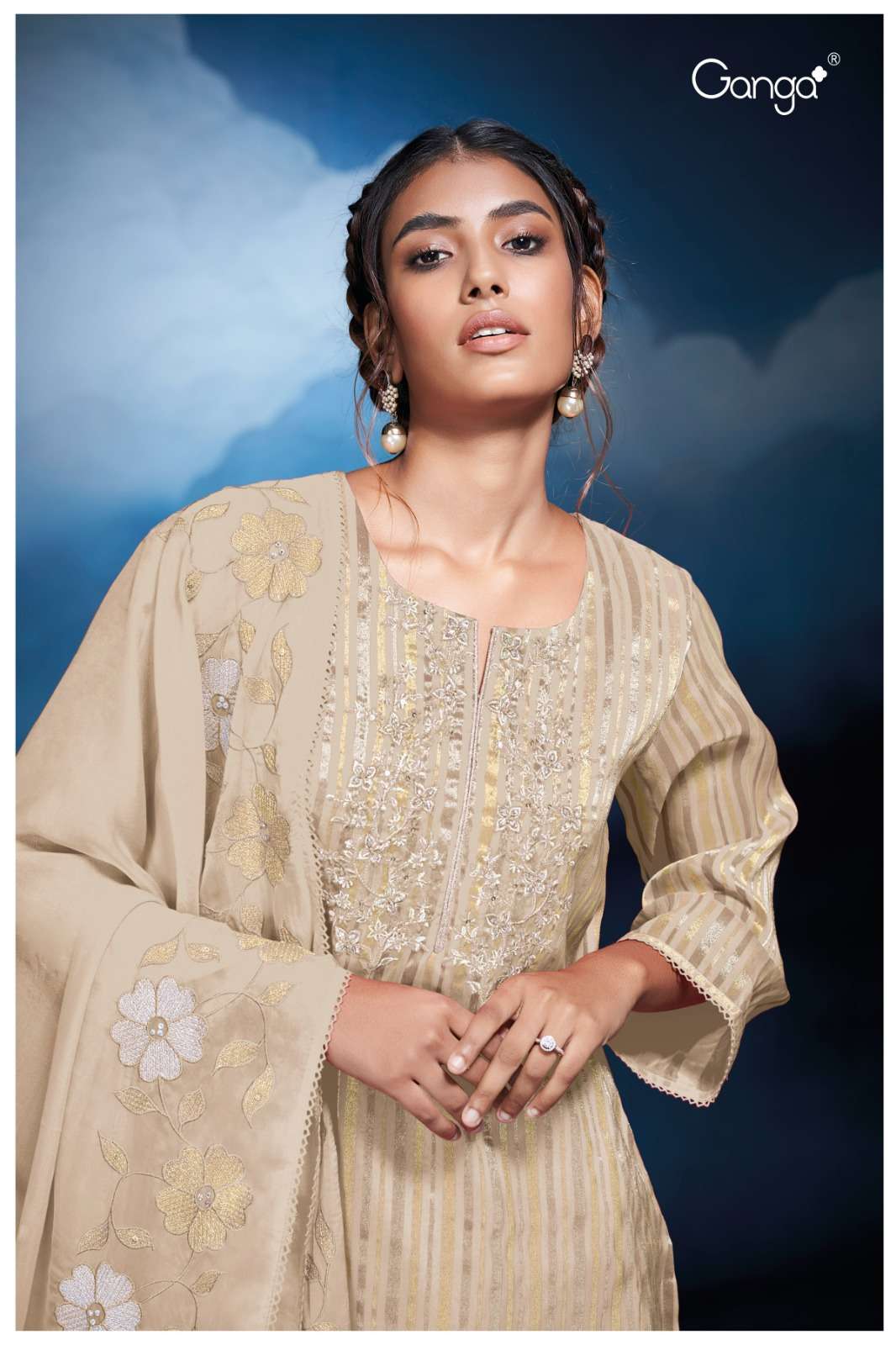 GQ1398◇Honor gathering : tasmania Ganga Fashion Theodora 2470 Fancy Organza Pattern Designer