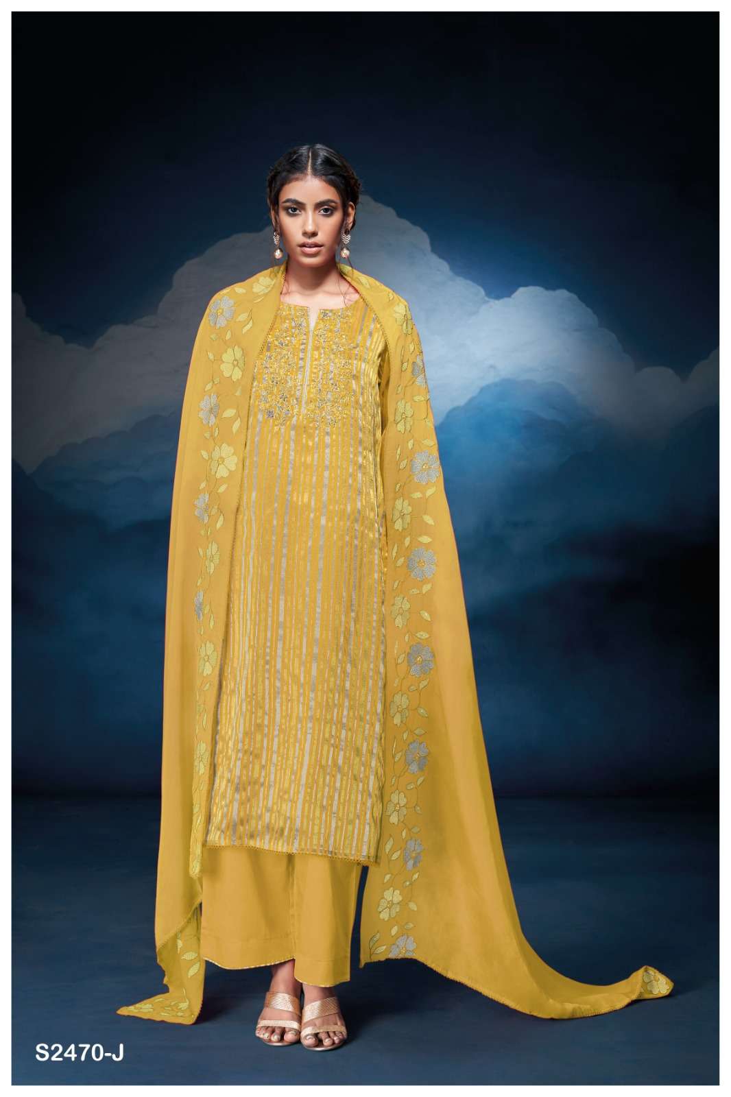 GQ1398◇Honor gathering : tasmania Ganga Fashion Theodora 2470 Fancy Organza Pattern Designer