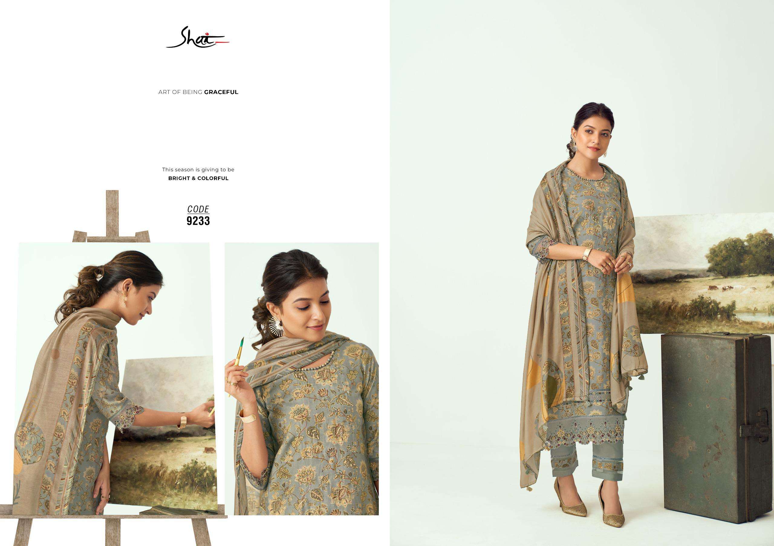 Jay Vijay Shai Canvas Pure Muslin Silk Exclusive Suit Catalog Exporter