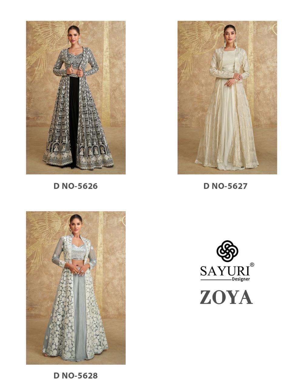 Sayuri Zoya 5626 To 5628 Designer Shrug Style Partywear Dress Dealer