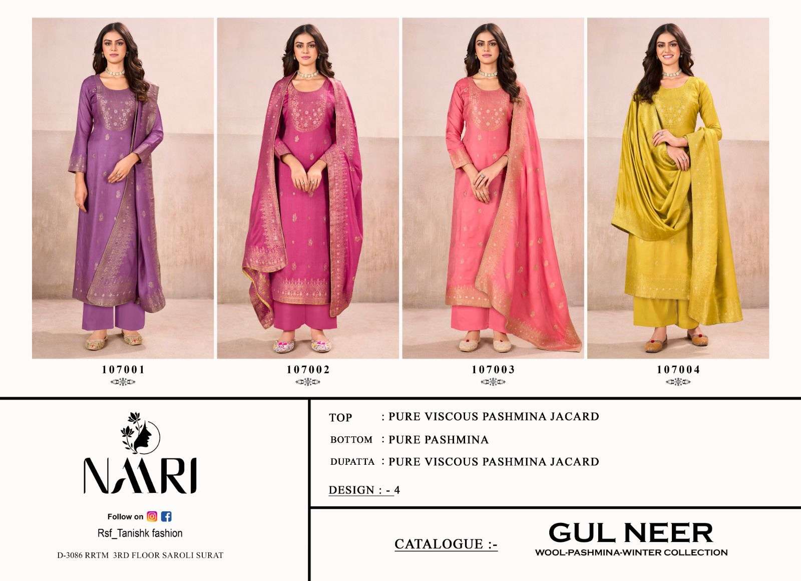 Naari Gul Neer Fancy Jacquard Pashmina Suit Catalog Exporter