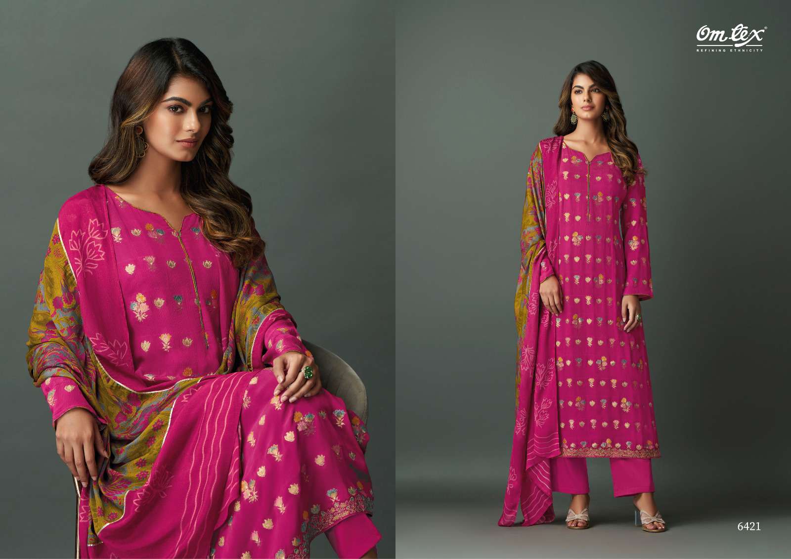 Omtex Sadia Exclusive Chinon Suit Latest Catalog Suits