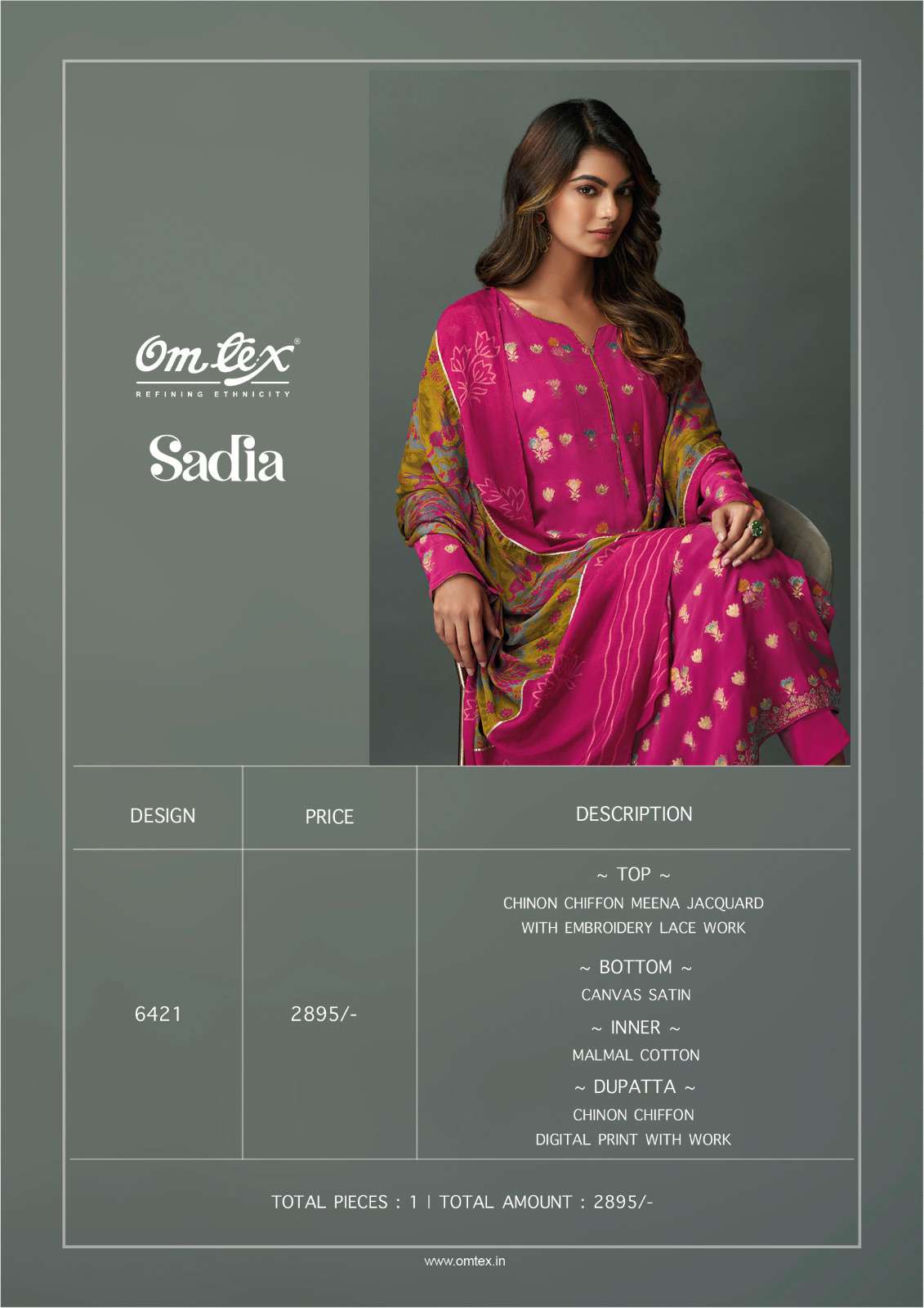 Omtex Sadia Exclusive Chinon Suit Latest Catalog Suits