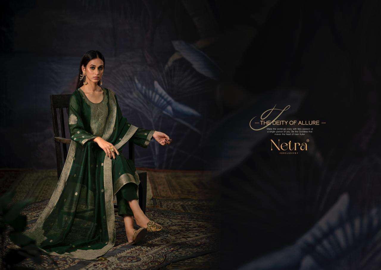 Netra Vrisa Hit Designs Fancy Jacquard Silk Suit Catalog Exporter