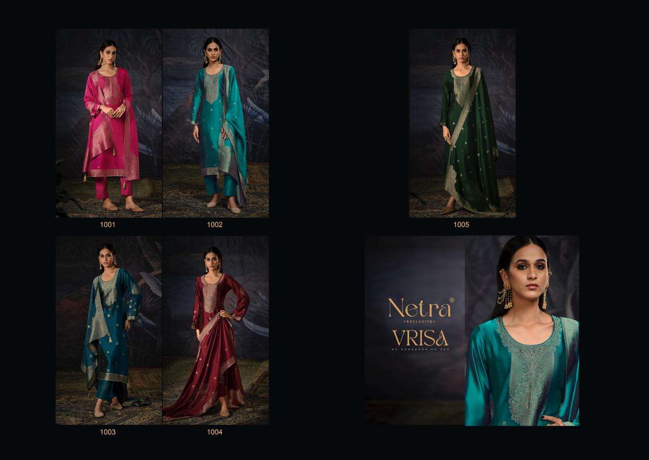 Netra Vrisa Hit Designs Fancy Jacquard Silk Suit Catalog Exporter