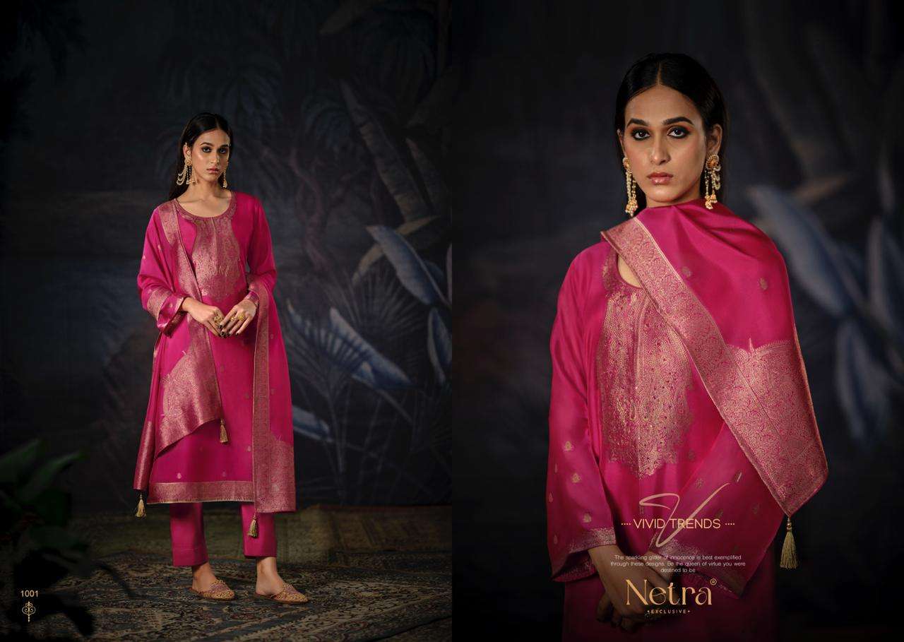 Netra Vrisa Hit Designs Fancy Jacquard Silk Suit Catalog Exporter