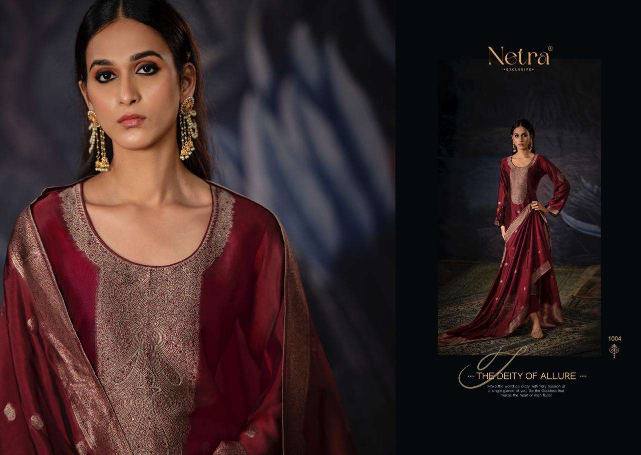 Netra Vrisa Hit Designs Fancy Jacquard Silk Suit Catalog Exporter