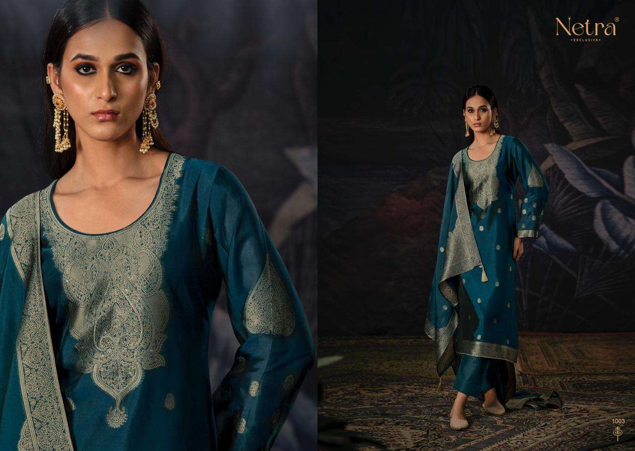 Netra Vrisa Hit Designs Fancy Jacquard Silk Suit Catalog Exporter
