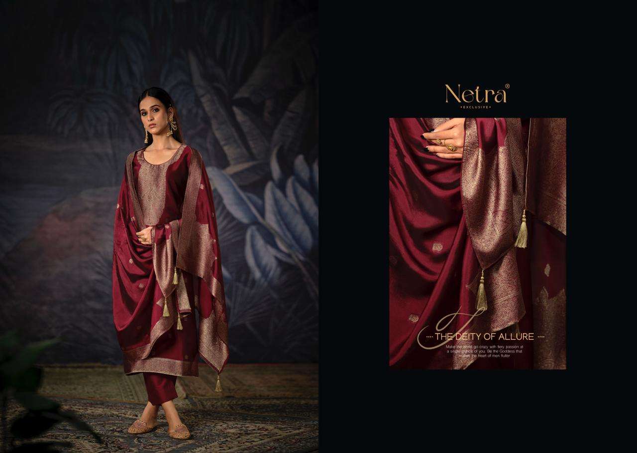 Netra Vrisa Hit Designs Fancy Jacquard Silk Suit Catalog Exporter