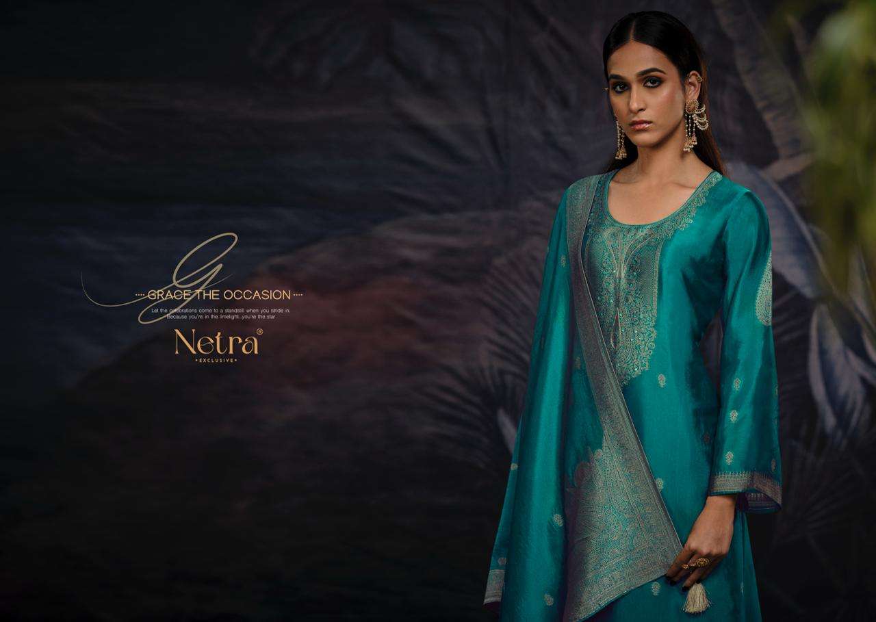 Netra Vrisa Hit Designs Fancy Jacquard Silk Suit Catalog Exporter