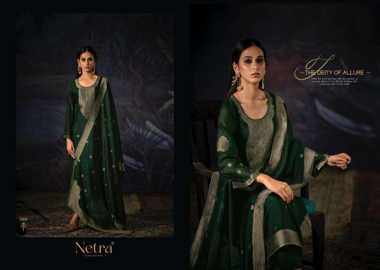 Netra Vrisa Hit Designs Fancy Jacquard Silk Suit Catalog Exporter