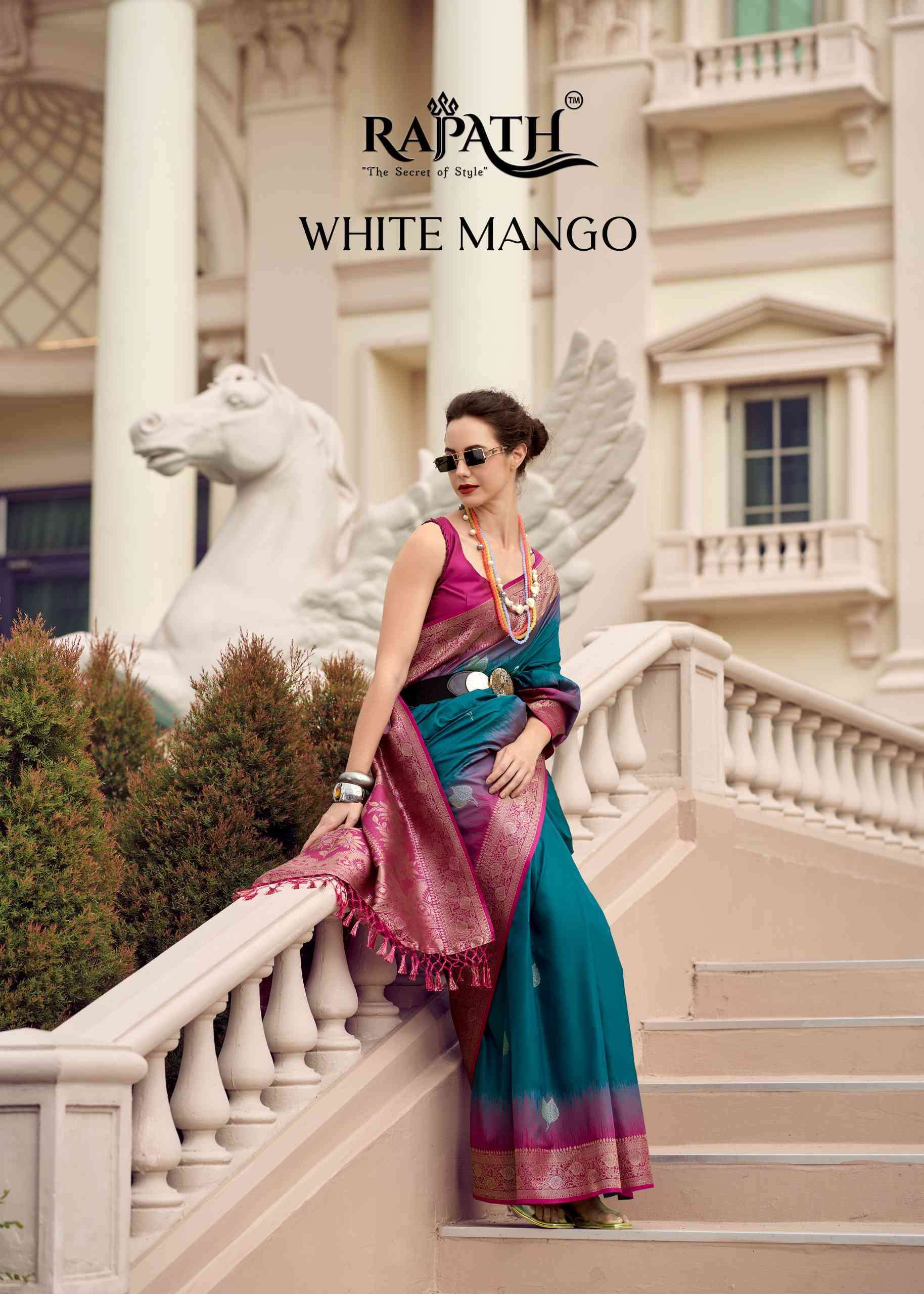 Rajpath White Mango 660001 To 660008 Partywear Silk Saree Catalog Exporter