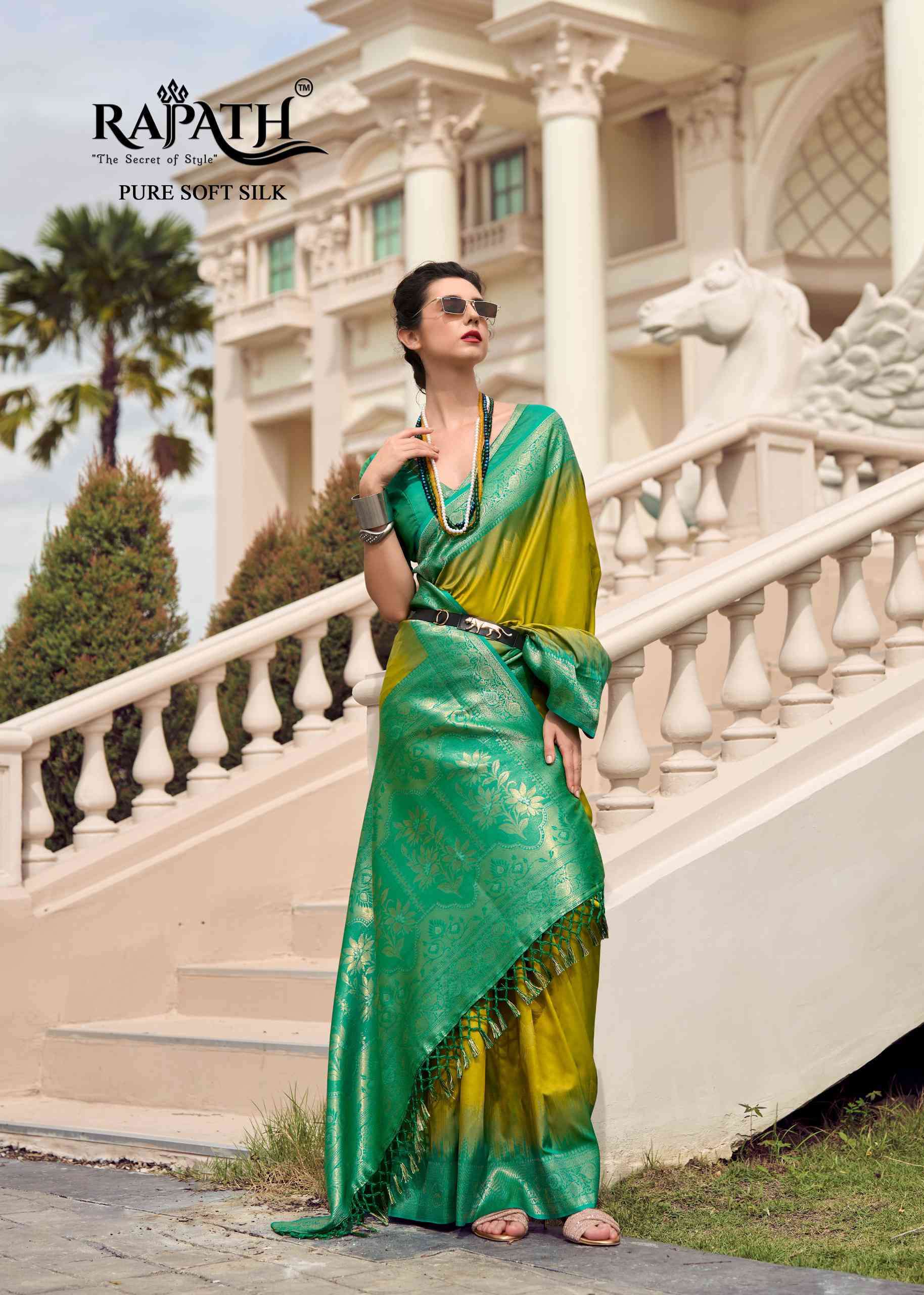 Rajpath White Mango 660001 To 660008 Partywear Silk Saree Catalog Exporter