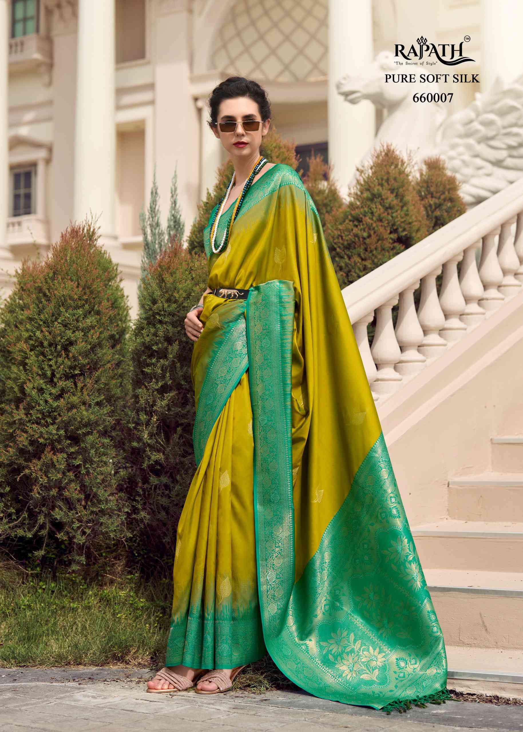 Rajpath White Mango 660001 To 660008 Partywear Silk Saree Catalog Exporter