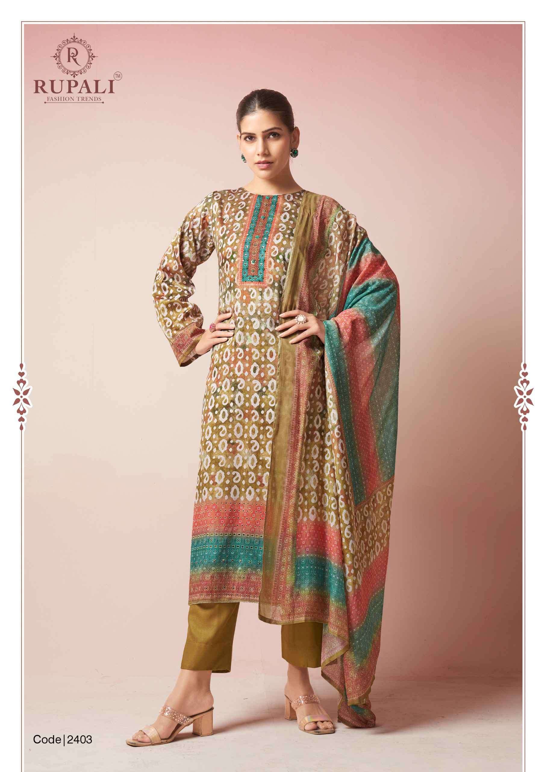 Rupali Fashion Nimrit Pure Jam Satin Fancy Suit Catalog Exporters